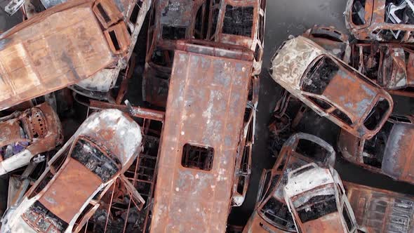 Vertical Video Irpin Bucha District  Destroyed Cars During the War in Ukraine