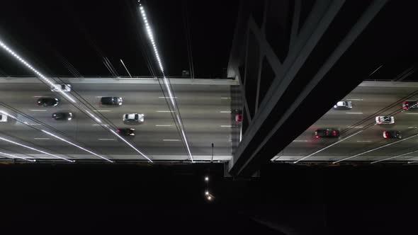San Francisco Oakland Bay Bridge with Night Time Illumination.  California USA