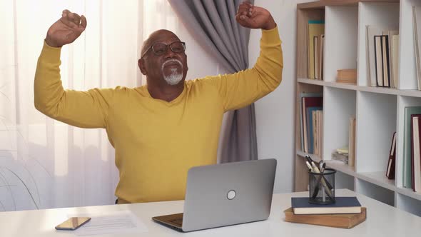 Work Break Tired African Man Warming Exercises