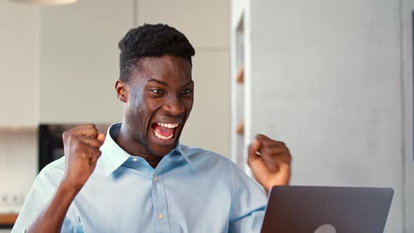 Successful young man who received good news on the internet rejoices at the victory