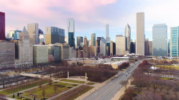 Chicago Downtown Cinematic Sunset 