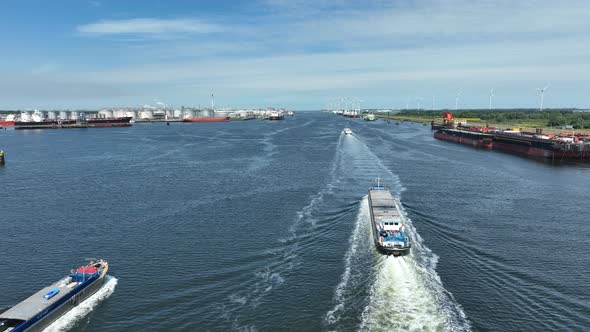 Bulk Carrier Ships in Rotterdam Aerial View