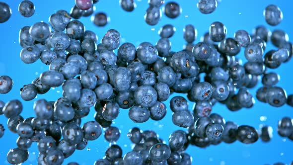 Super Slow Motion Shot of Flying Fresh Blueberries at 1000 Fps