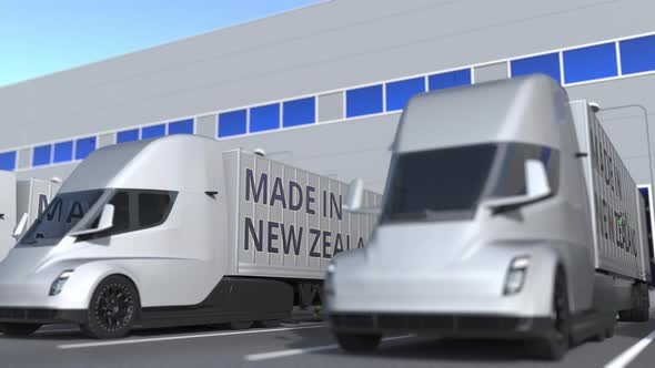 Trailer Trucks with MADE IN NEW ZEALAND Text at Warehouse