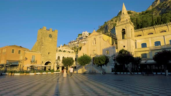 Taormina Sicily Belvedere of Taormina and San Giuseppe Church on the Square Piazza IX Aprile in