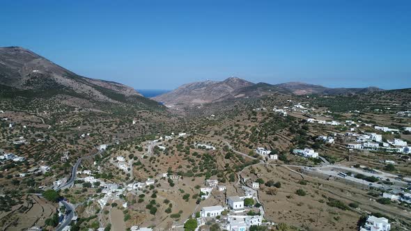 Village of Apollonia on Sifnos Island in the Cyclades in Greece from the sky