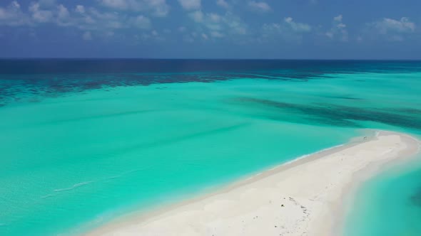 Aerial top view nature of luxury sea view beach holiday by blue ocean and white sandy background of 