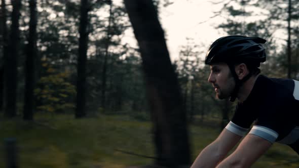 Sport Recreation Bike Cycling On Summer Time. Cyclist In Helmet Riding On Sunset. Triathlon Time.