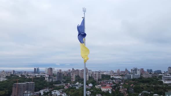 Kyiv - National Flag of Ukraine By Day. Aerial View. Kiev