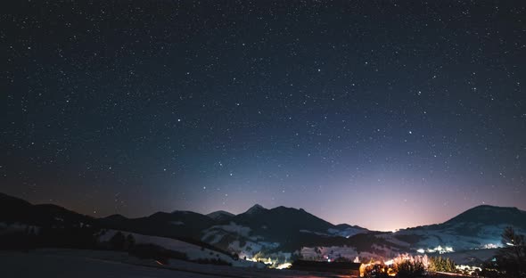 Starry Night Sky Stars in Mountains Countryside Night To Day