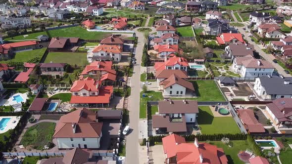 German village. Krasnodar. Modern city districts. Roofs of European houses.