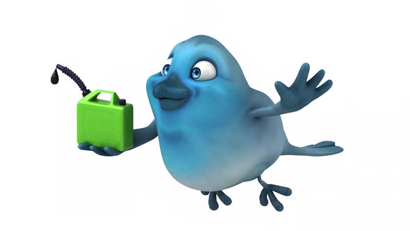 Fun 3D cartoon animation of a blue bird with alpha