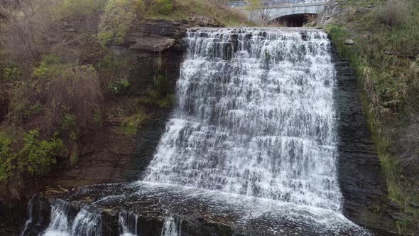 Aerial view of clean waterfall Albion fall in Ontario Canada, nature unpolluted national park fresh