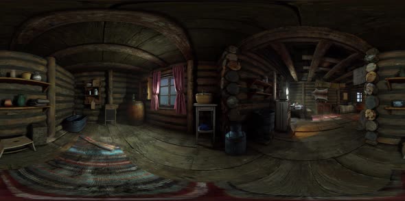 VR360 View of Old Log Home Interior alt