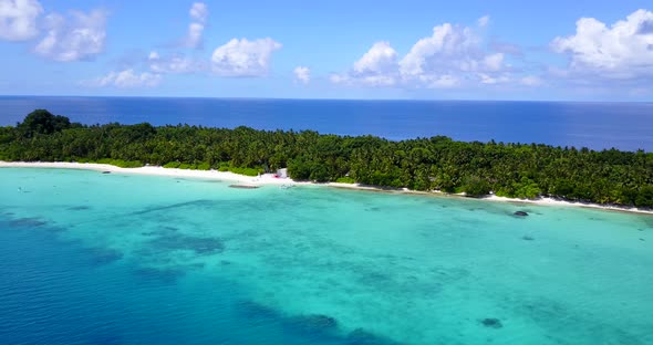 Beautiful overhead abstract view of a white sandy paradise beach and aqua blue ocean background in 4