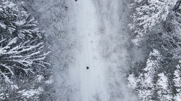 Man Waves To a Drone That Flies Up Over Snow