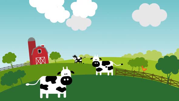 Aliens shoot in a cow during a sunny day on the farm. Rural landscape.