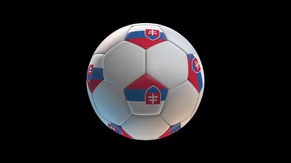 Soccer ball with flag Slovakia, on black background loop alpha alt