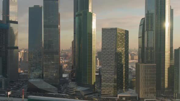 Moscow City Business Center and Urban Skyline at Winter Morning. Russia