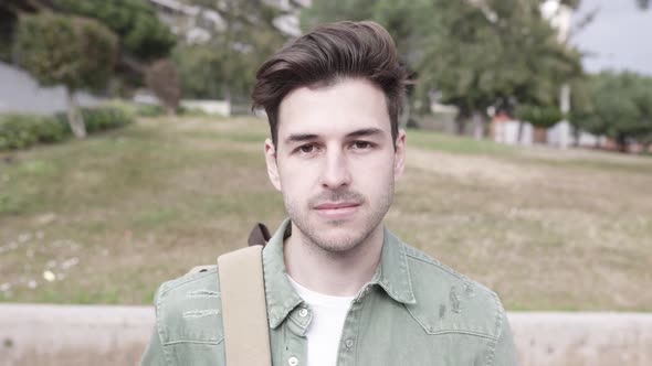 Trendy Handsome Young Student Man Smiling at Camera at Campus College