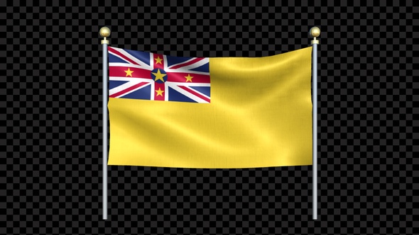 Niue Flag Waving In Double Pole Looped