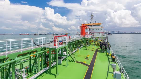 Green Deck of the Tanker Under Blue Sky Timelapse