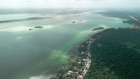 Aerial view of the entire Bacalar Lagoon near Cancun in México