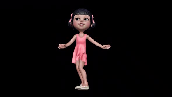 3d Little Girl Dance Loop On Alpha Channel