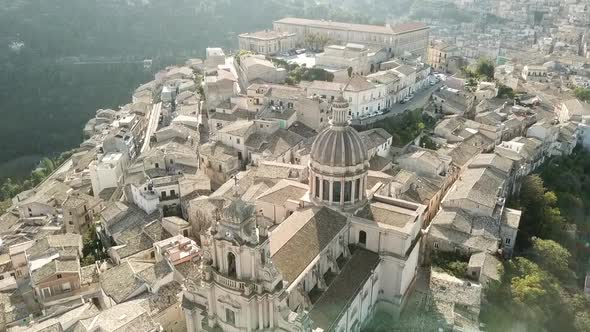 Drone flight over Ragusa Ibla, Sicily, Italy.