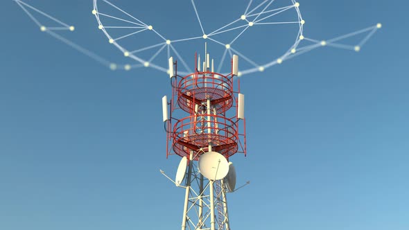 Telecommuncations Cellular Tower with Some Plexus Network Connections Graphics alt