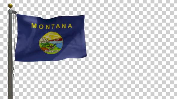 Montana State Flag (USA) on Flagpole with Alpha Channel - 4K