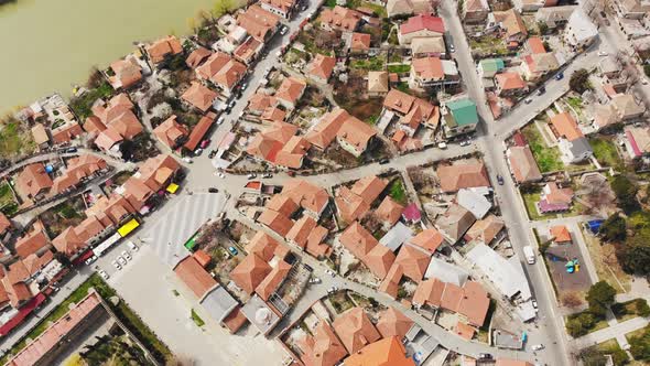 Cinematic Aerial View Mtskheta Old Town Buildings