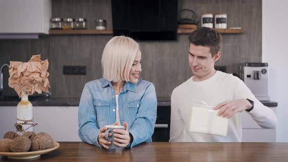 Young Attractive Guy Giving His Girlfriend a Gift