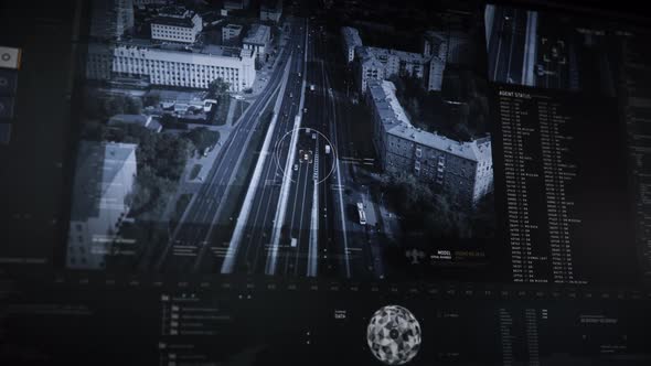 Aerial Drone Surveillance City Security Network On Advanced Digital Interface alt