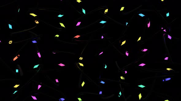 Abstract Looped  Dark Background with Multicolored Neon Light Runing on Curved Tubes