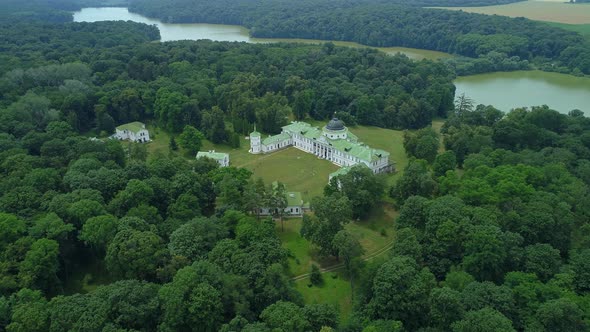 Aerial View Palace in Kachanivka Beautiful Nature Forest and Lake