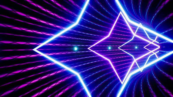 Four Star Shapes Neon Tunnel 4K Loop