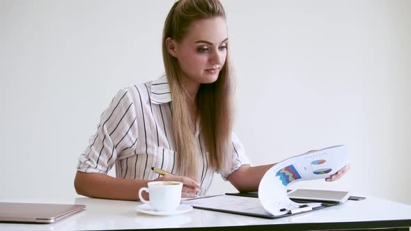 Blonde Business Woman Working at Modern Office