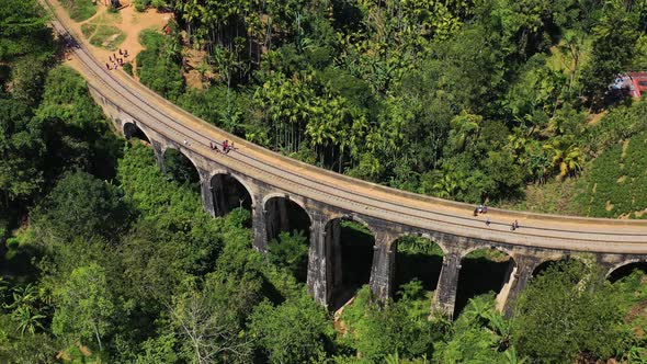 Aerial view of the Nine Arch Bridge in Ella, Sri Lanka.