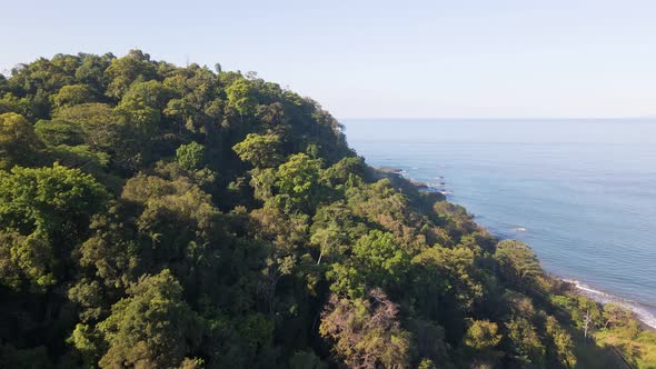 Stunning jungle coastline near Jaco on the Central Pacific Coast of COsta Rica. Wide angle aerial sh