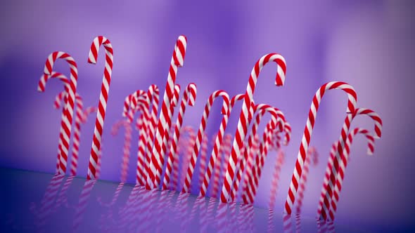 Endless animation of traditional white-red candy canes array. Loopable. HD