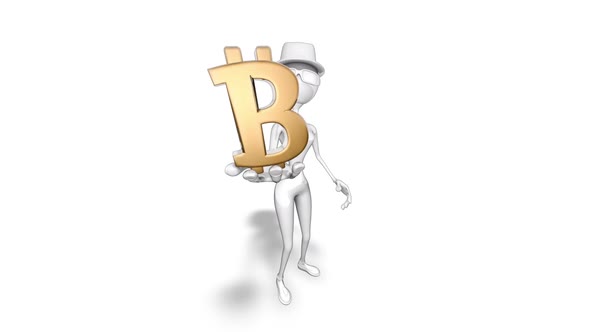 Woman 3D Cartoon Show Bitcoin  3D Looped on White