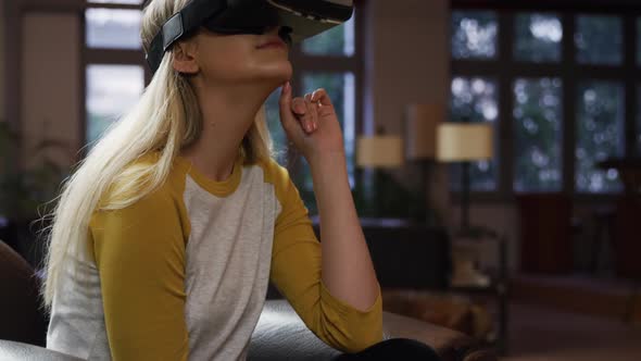 Woman using virtual reality headset