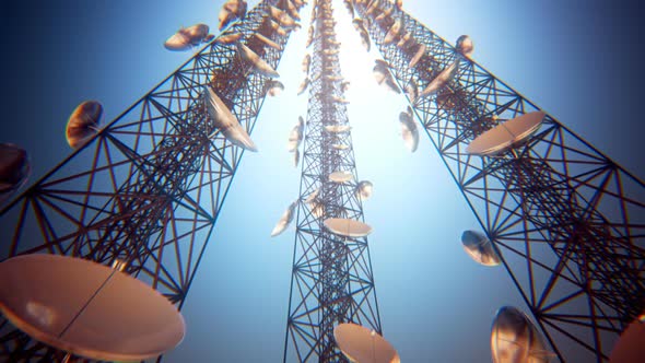Endless animation of climbing into the top of communication tower. Loopable. HD