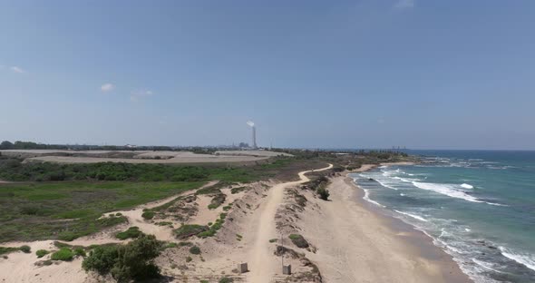 Caesarea ancient port, built by Herod the great, Aerial view.