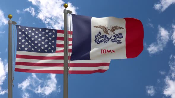 Usa Flag Vs Iowa State Flag  On Flagpole