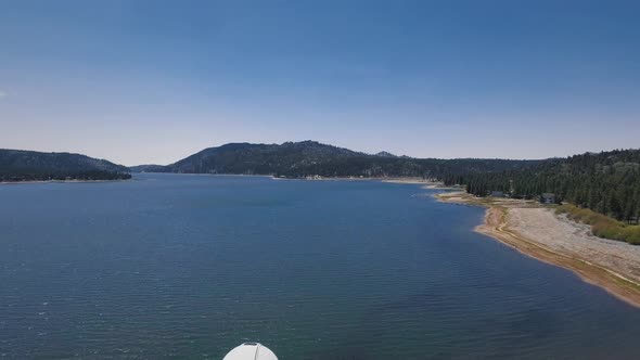 Drone moves away from Big Bear Solar observatory, Big Bear Lake, California, USA