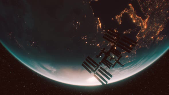 International Space Station in Outer Space Over the Planet Earth Orbit alt