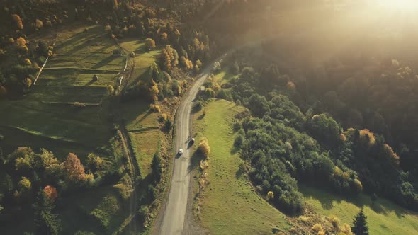 Car Drive Mountain Scene Country Road Aerial View