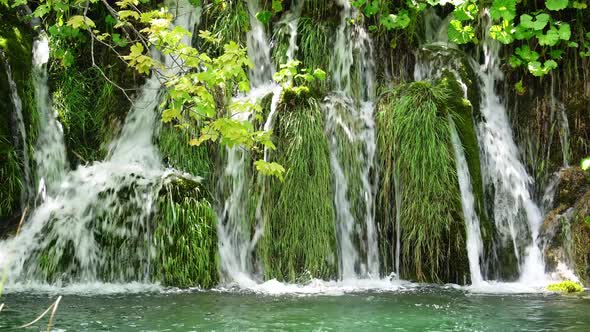 Waterfall in Plitvice Lakes National Park at Summer Croatia